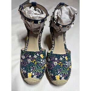 Marc Fisher Floral Espadrille Wedges Studded Ankle Strap Boho Chic Size 6.5